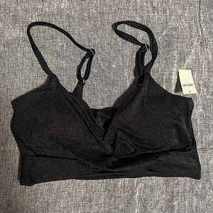 Aerie Twist Front Scoop Neck Bikini Top - black, large